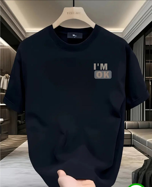 T-shirt vintage pour hommes « I'M OK » - Vert foncé avec lettrage blanc - T-shirt décontracté respirant et doux pour le quotidien - Lavable en machine, coupe détendue pour tenue casual, haut à manches courtes, imprimé audacieux, matière confortable, amour