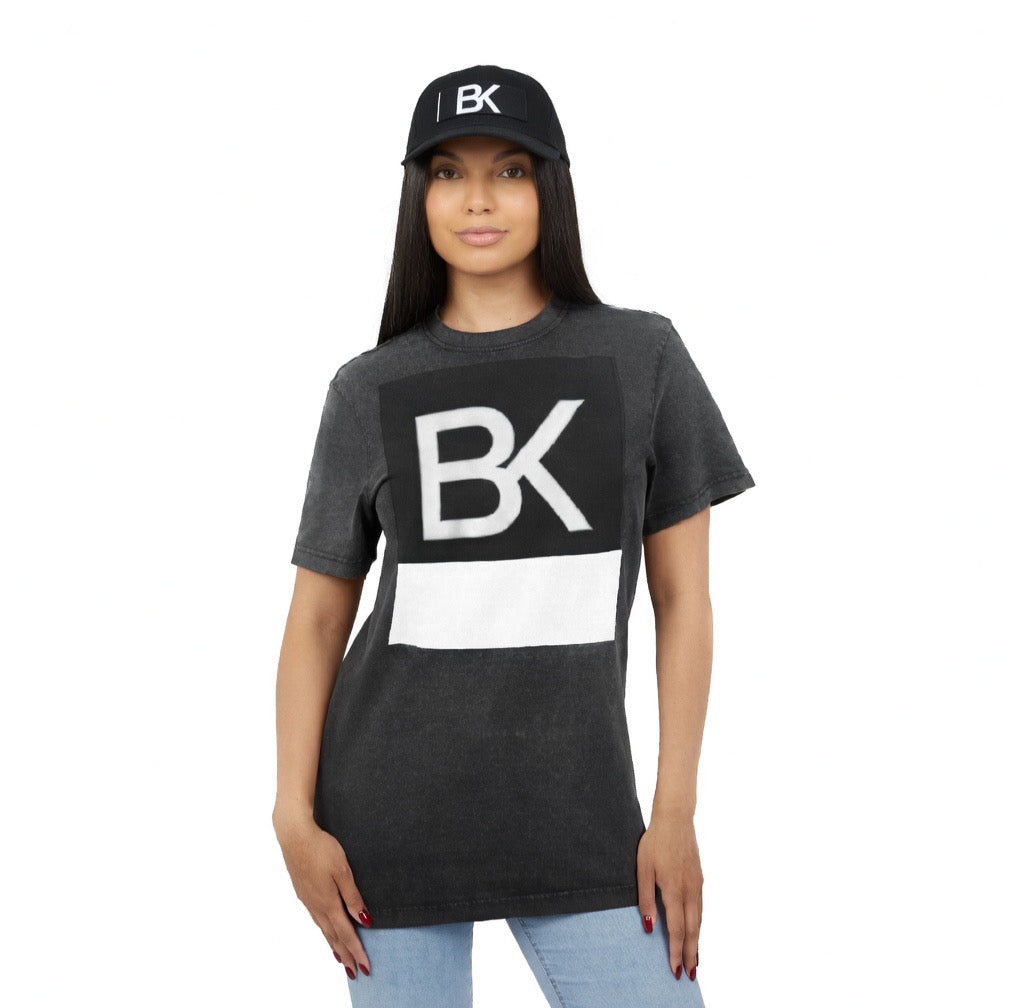 T-Shirt BK Logo Acid Wash — Graphique Vintage Noir Homme & Femme