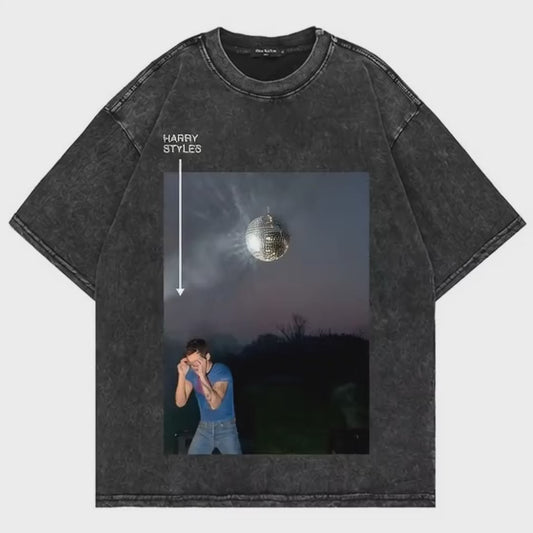 T-shirt 100% Coton Vintage Délavé, Imprimé Lettres 'Kiss All The Time Disco Occasionally', Mode Homme, Coupe Oversize, Effet Délavé à l'Acide