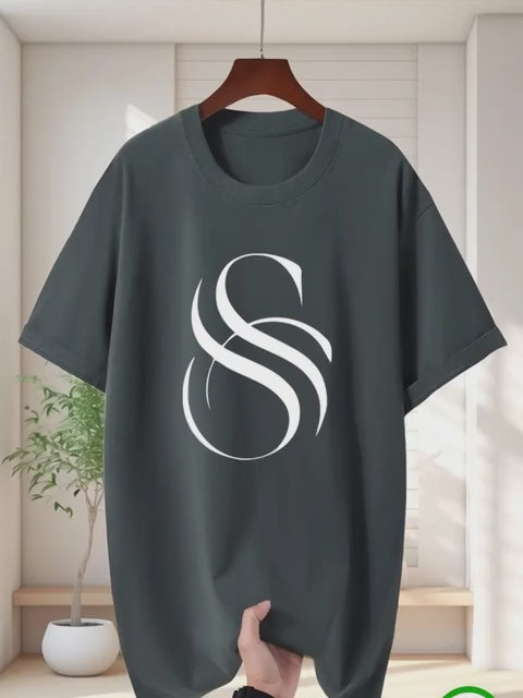 T-shirt Oversize Homme — Lettre S Élégante, 100% Coton